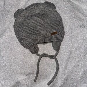 Baby Beanie Bear Grey Tie Up Hat with Earflap